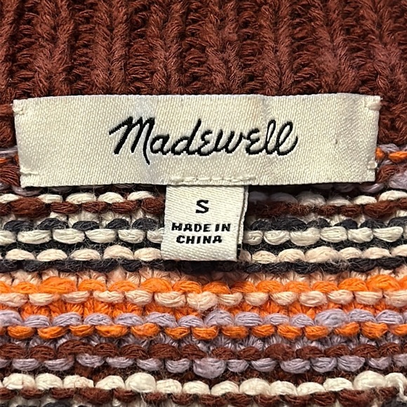 MADEWELL Arden V-Neck Crop Pullover Sweater in Stripe 100% Cotton Size Small - Picture 5 of 12